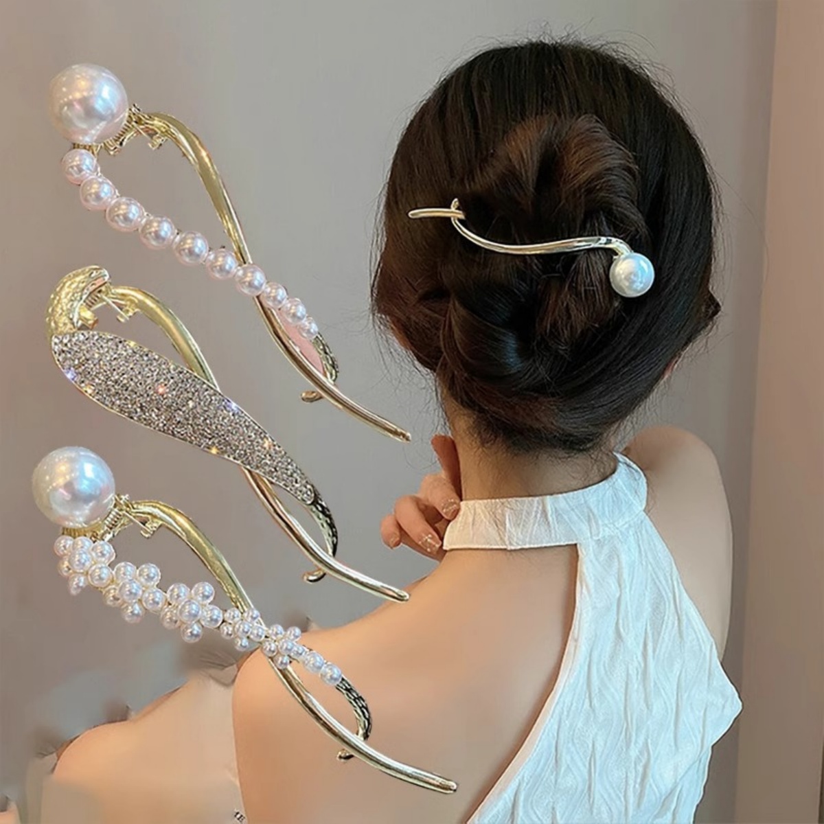 Korean Women Lifestyle - Elegante fermaglio per capelli con perle