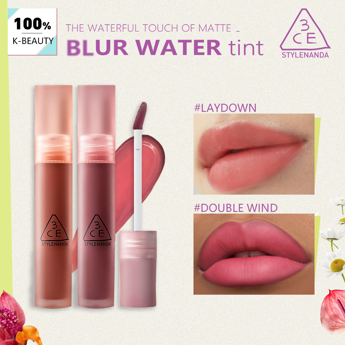 Lip Tint Korean - 3CE BLUR WATER TINT, colore modulabile