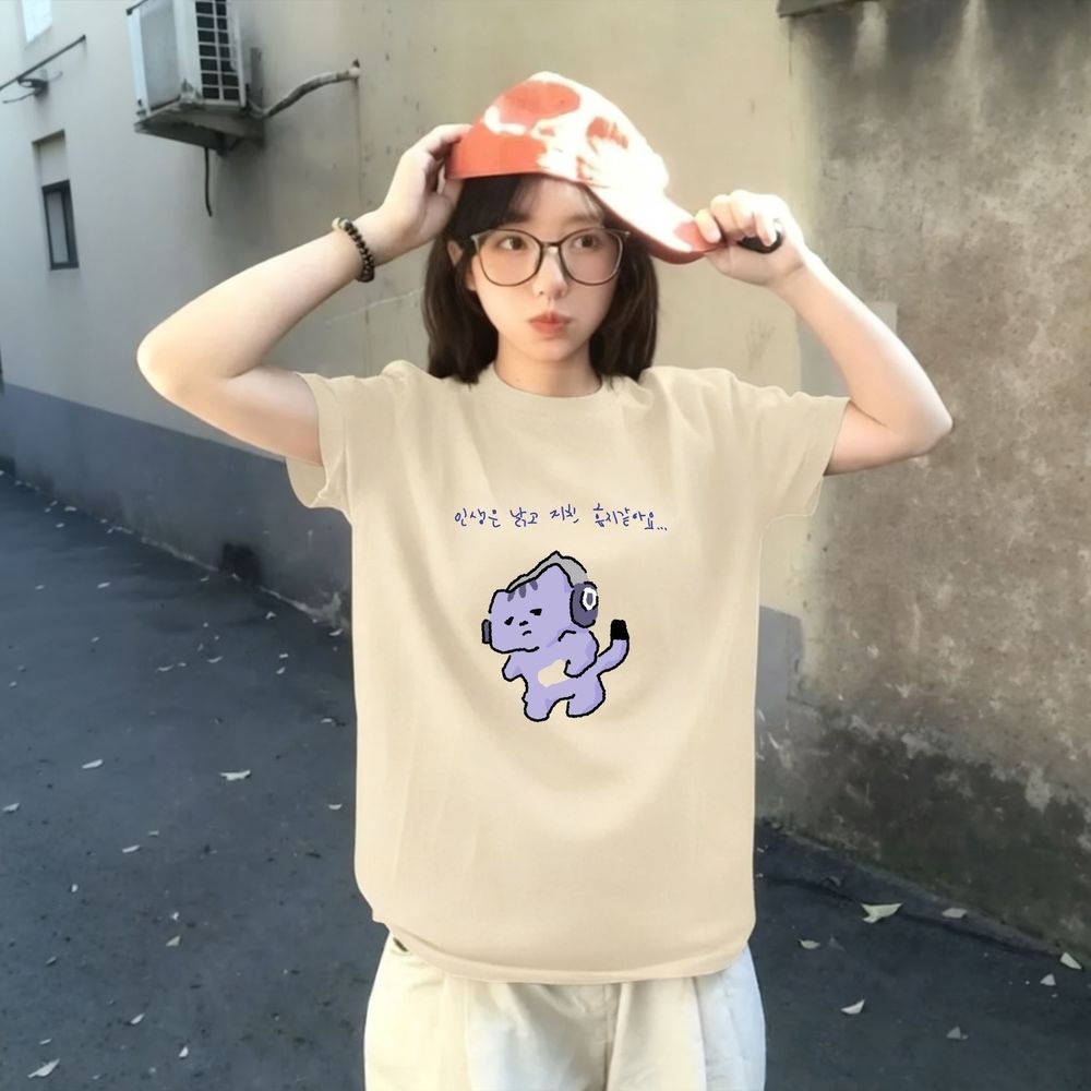 T-shirt con stampa di testo 'L - Korean Women Lifestyle recensione e prezzo